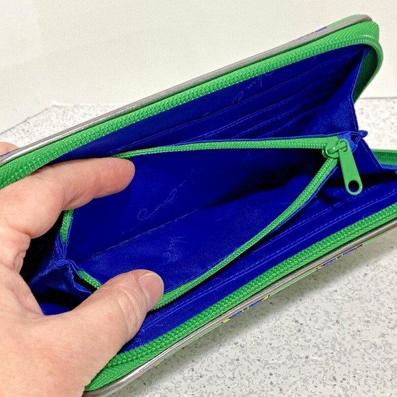 Vera Bradley Wallet Zip Around Accordion Style Green Blue Pink Unique Geometric - Picture 6 of 6